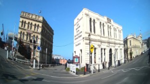 Driving Tyne Street in Oamaru in Otago New Zealand